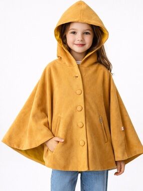 Peppermint Girls Mustard Hooded Shrug Cape Coat Poncho 11-12Y Button Front Boho